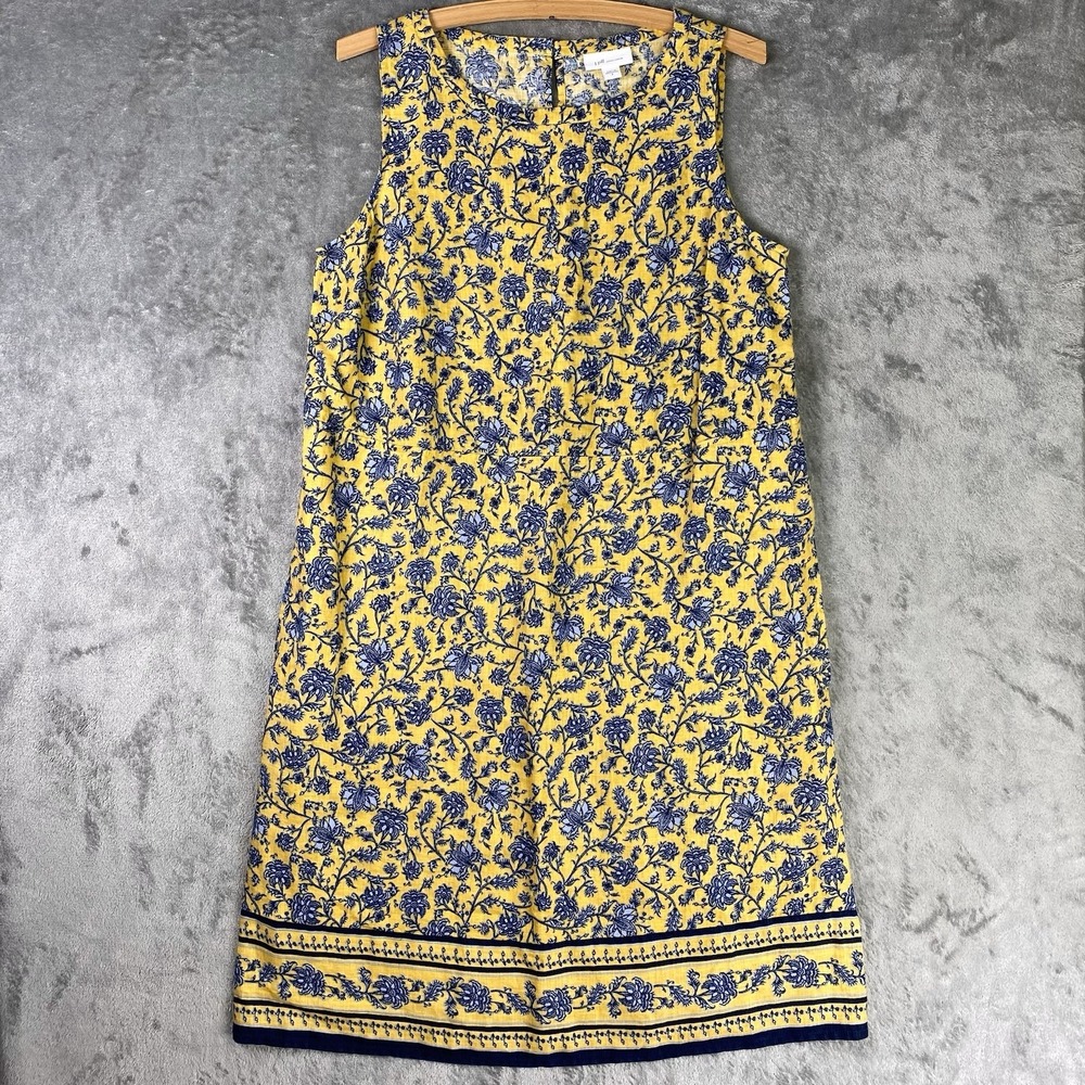 J Jill Dress Womens Size S Yellow Blue Floral Love Linen Shift Cottage Coastal